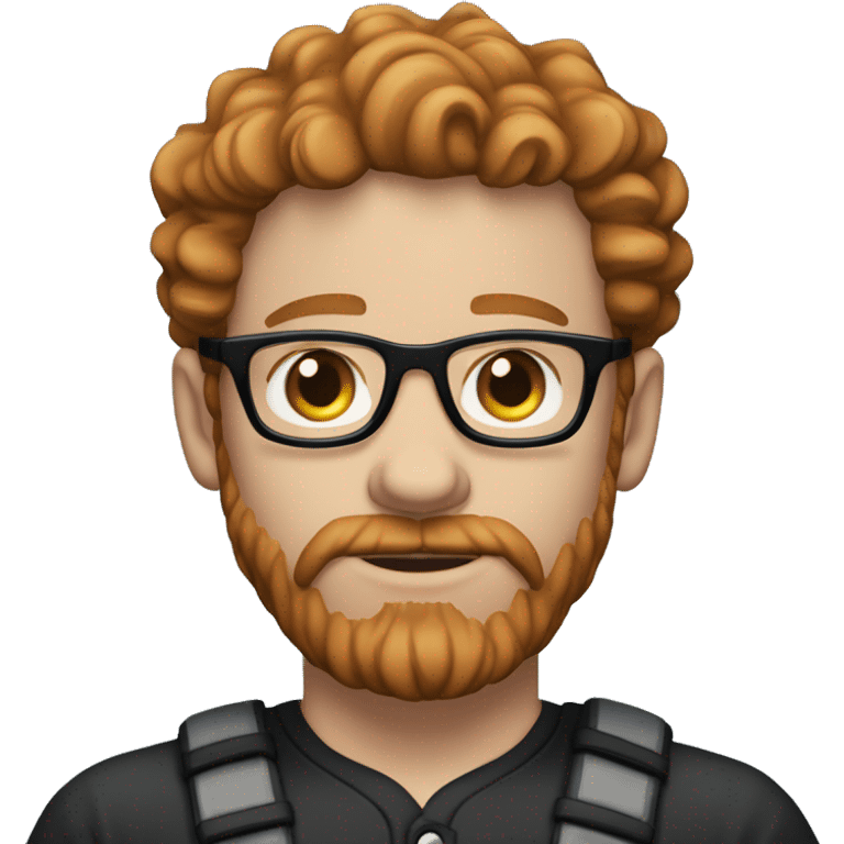 35 years old, male, short curly red hair, glasses, black baseball hat, blue eyes, pale complexion, beard and mustache emoji