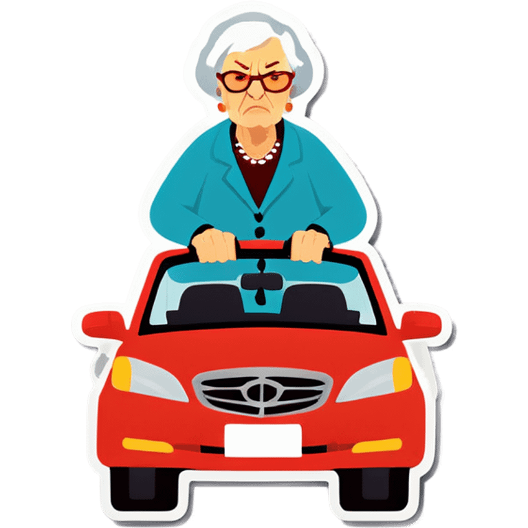 Angry Grandma drives car on right lane emoji