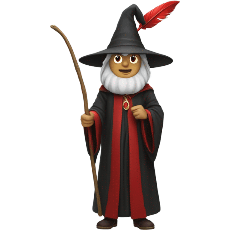 wizard holding a red feather emoji