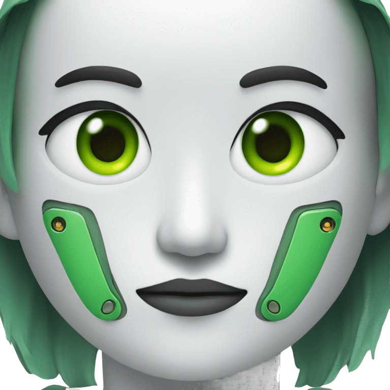 Asian robot with green eyes emoji