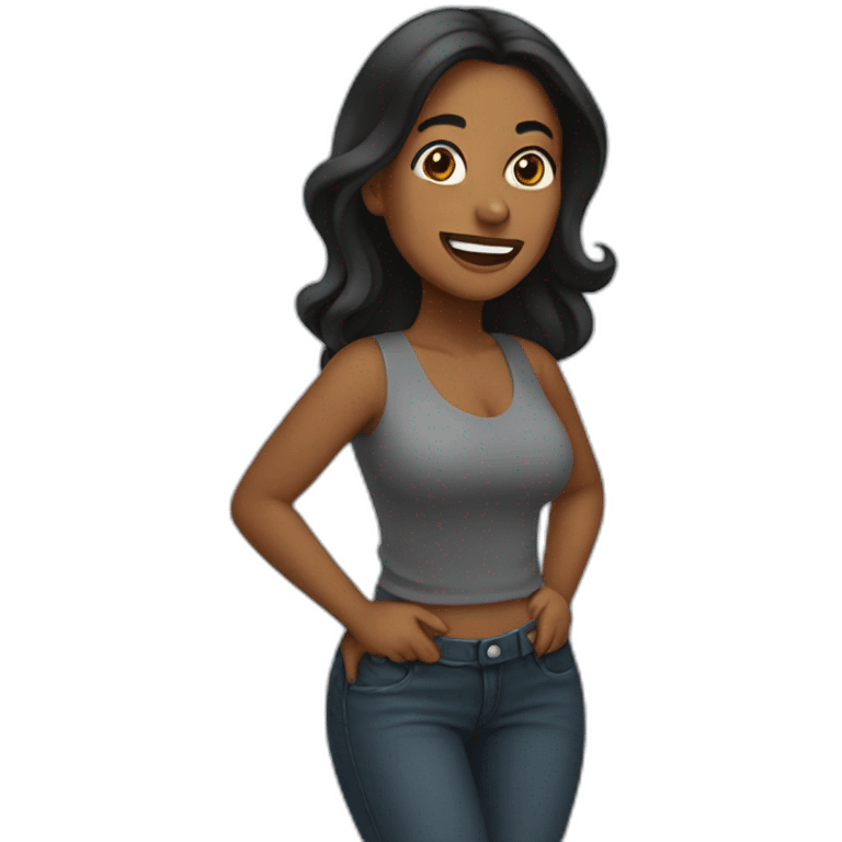 Mujer de cabello negro sacando la lengua emoji