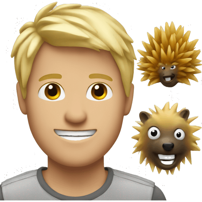 A blonde guy emoji and a porcupine emoji merged together emoji