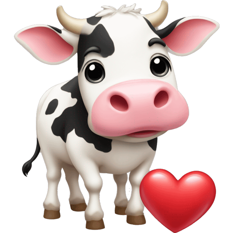 Create an emote of a cute cow holding a heart emoji