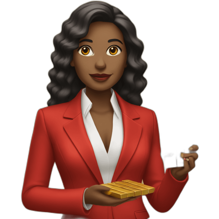 Posh-woman-with-red-suit-offering-goldbar emoji