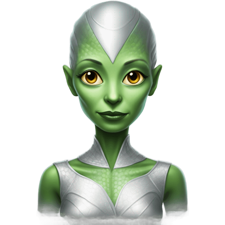 reptilian green alien woman, in silver emoji