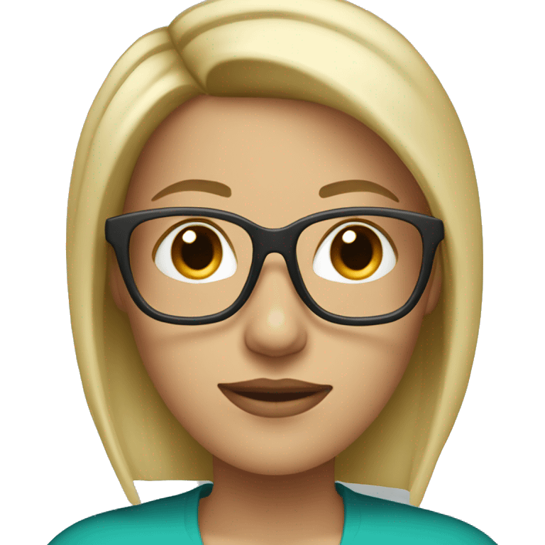 blonde woman with straight shoulder-length hair with teal highlights and glasses emoji