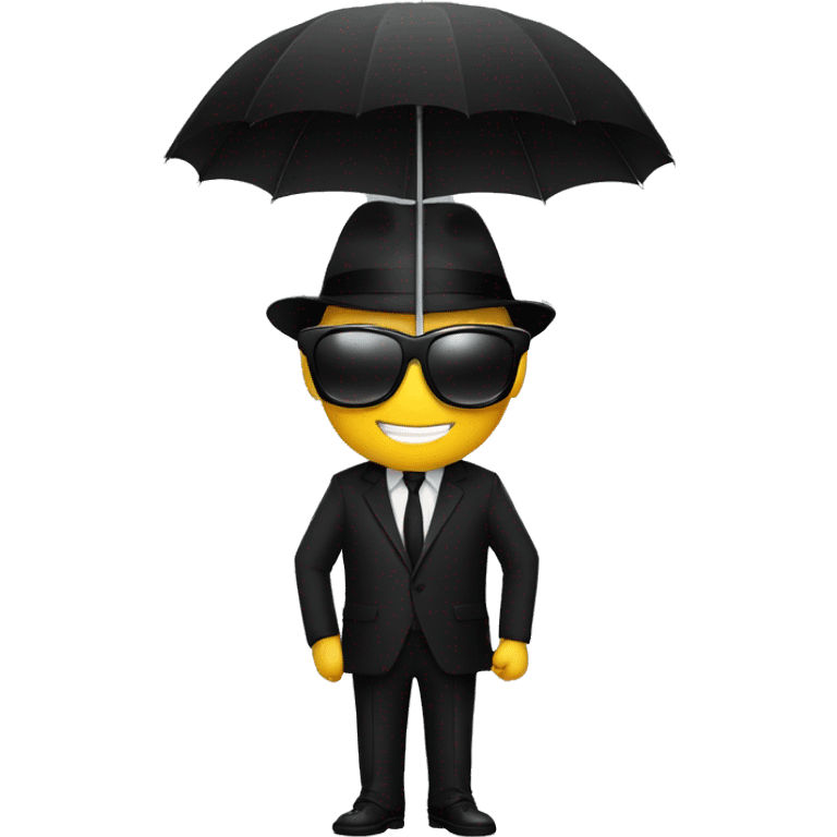 Mysterious guy with black sun glasses  and black suite with n black umbrella  emoji