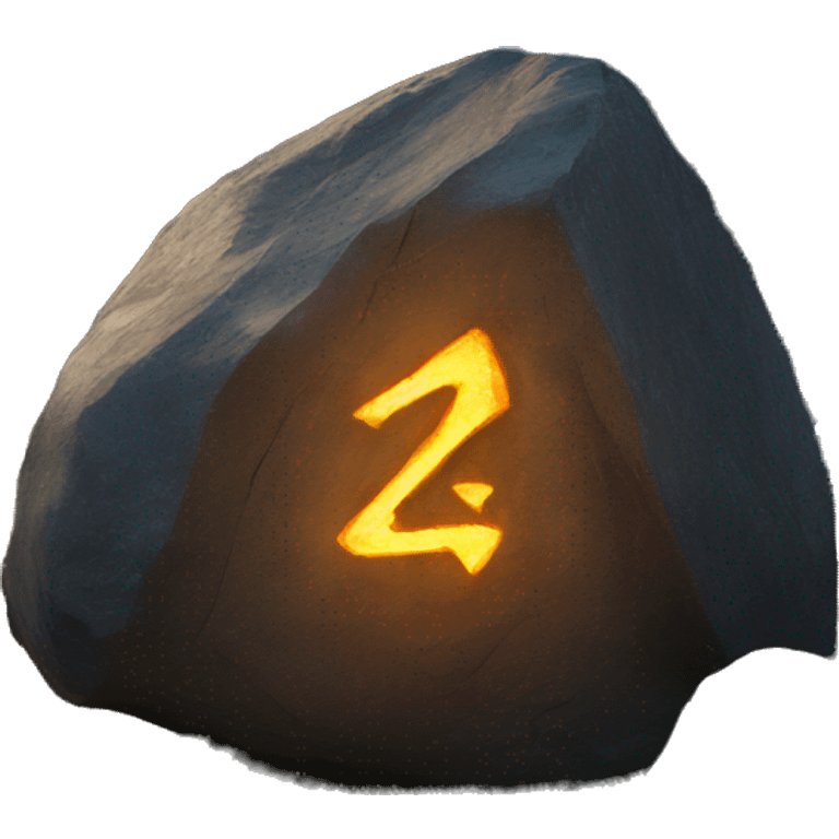 glowing runes carved into giant rock emoji