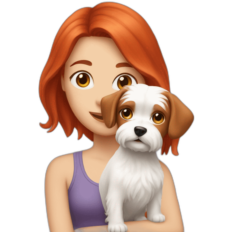 Red-haired girl with Maltese dog emoji