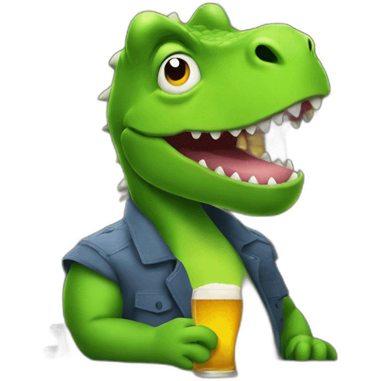 Drunk Dino seated at a bar drinking beer  emoji