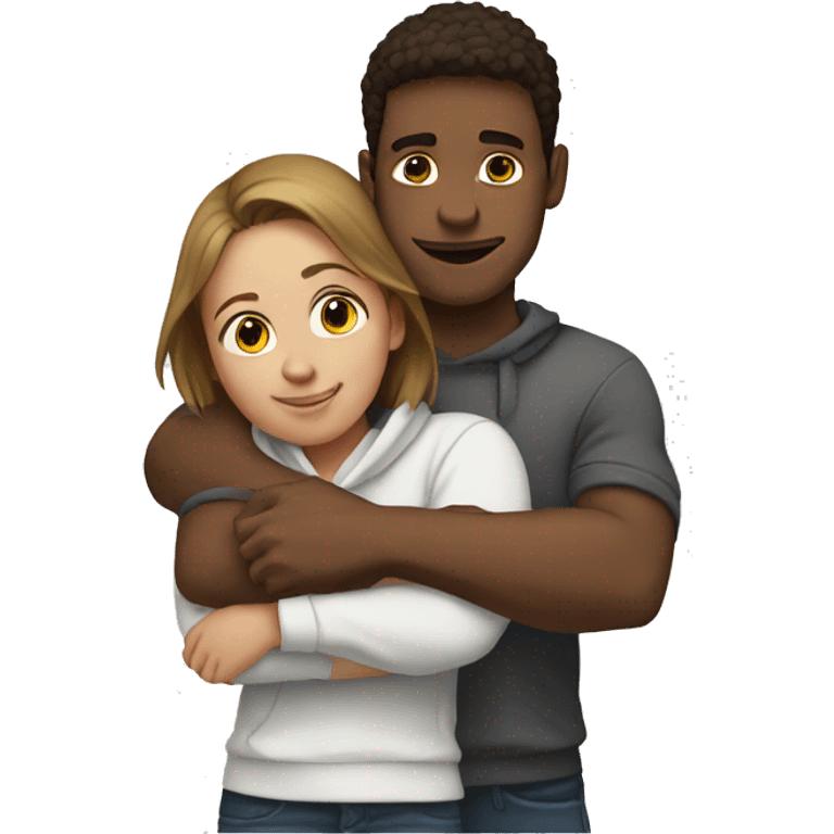 An emoji of a man wearing a white hoodie, standing next to his sister. He is hugging her warmly, showing a close sibling bond emoji