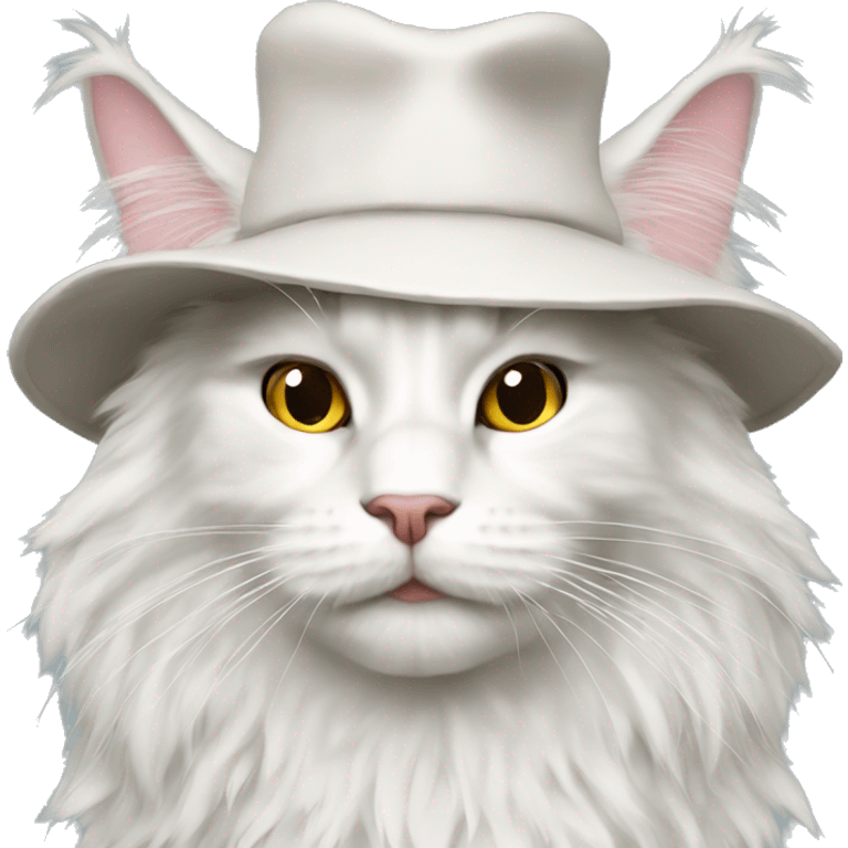 White Maine Coon with hat emoji