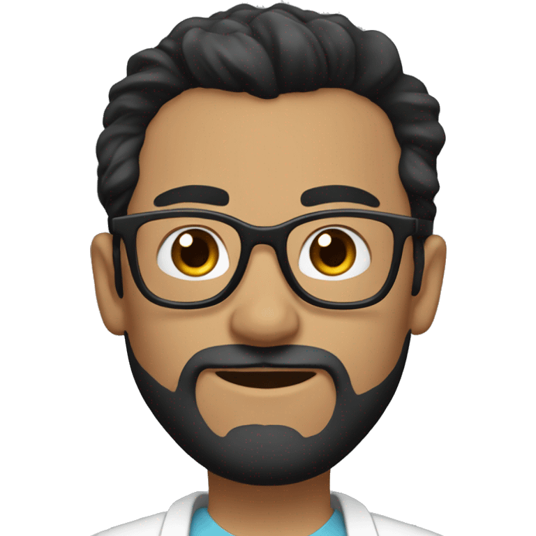 male doctor with full short beard, has black hair in a ponytail and wears black glasses emoji