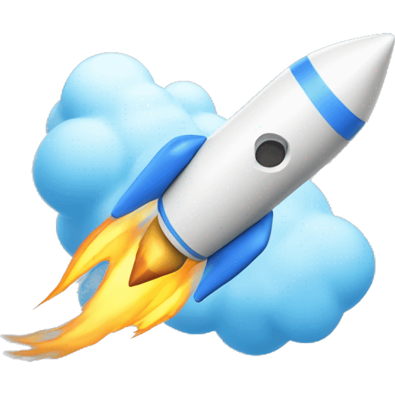 3d rendering, Round-fronted rocket icon flying up and to the right, white body, yellow frame, blue window emoji