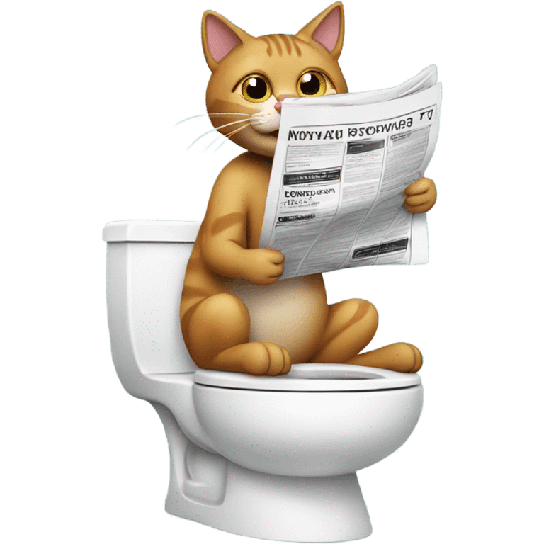 Cat sitting on the toilet reading the newspaper and drinking coffee  emoji