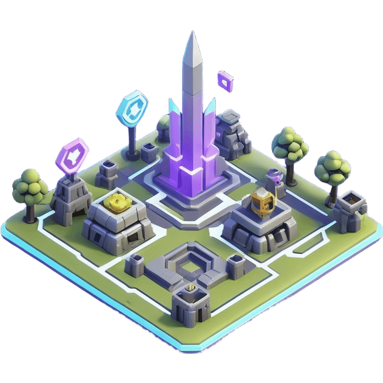 Clash of Clans aesthetic: Cinematic Playful 3D Isometric Holographic Map Emoji, rendered in a 3D vector-style similar to standard emojis with minimal shading and bold, simplified shapes. A compact, distinct form with signature details, softly glowing with a futuristic sci-fi warfare charm. Simplified yet unmistakably iconic, highly detailed and consistent, glowing with a soft radiance and high shine. Stylized with a touch of high-tech brilliance and a soft glowing outline, capturing the essence of a beloved gaming relic with a friendly, playful manner! emoji