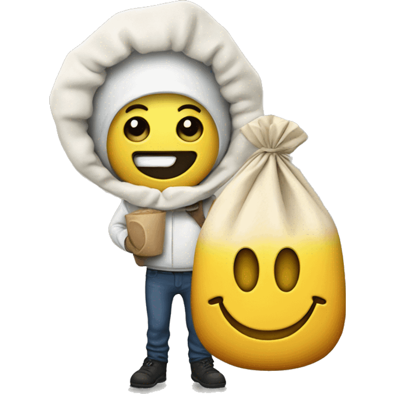 smiley with a small plastig bag full of flour emoji