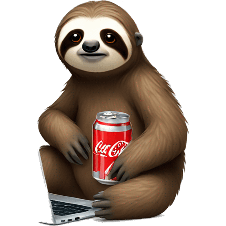 tired sloth with coca cola can and laptop emoji