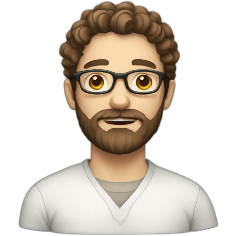 man with white skin and somewhat brown curly hair, very bearded and glasses emoji