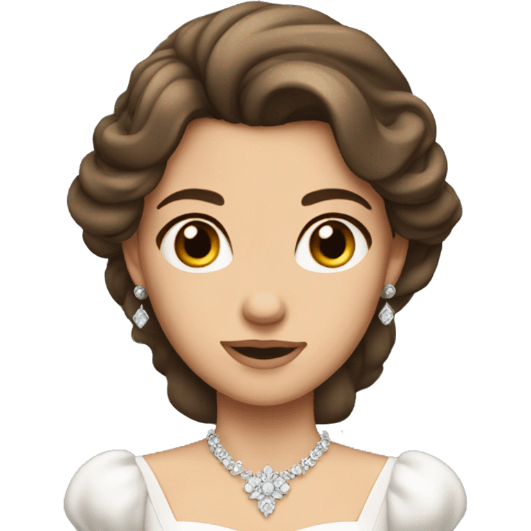 brunette princess with tiara slightly tanned brown eyes in a white dress emoji