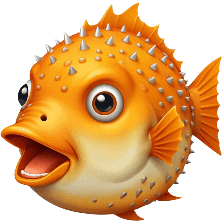 All Orange BlowFish facing forward Spikes mouthopen emoji