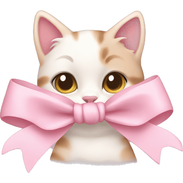 A pastel Pink cat 🐱 with a bow 🎀 emoji