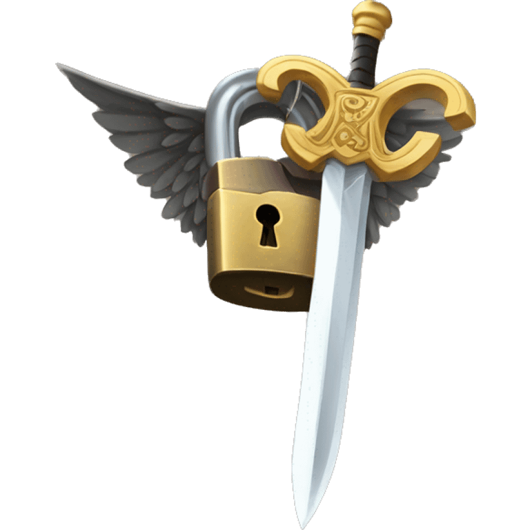 a lock with wings and arms holding a sword, the lock is holding a sword, big lock emoji