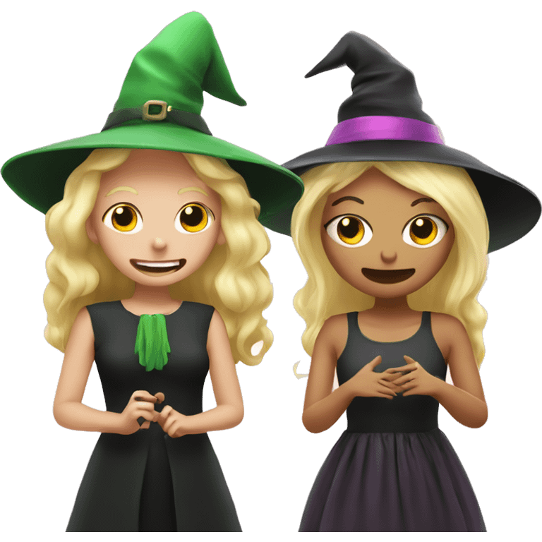 Pink Witch With Blonde Hair & Green Witch Having A Conversation  emoji