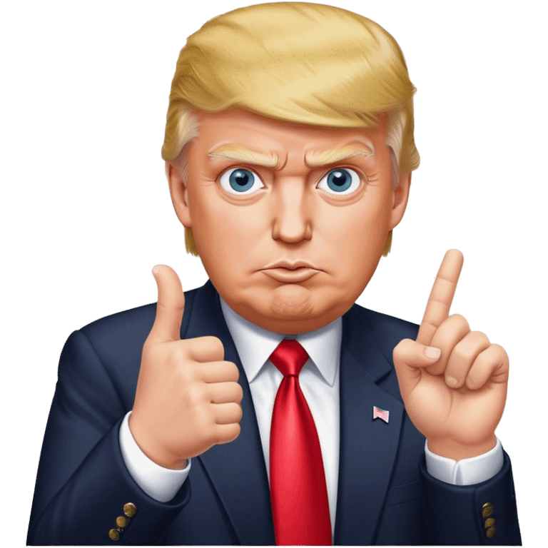 Super realistic Donald Trump pointing index finger up, realistic eyes emoji