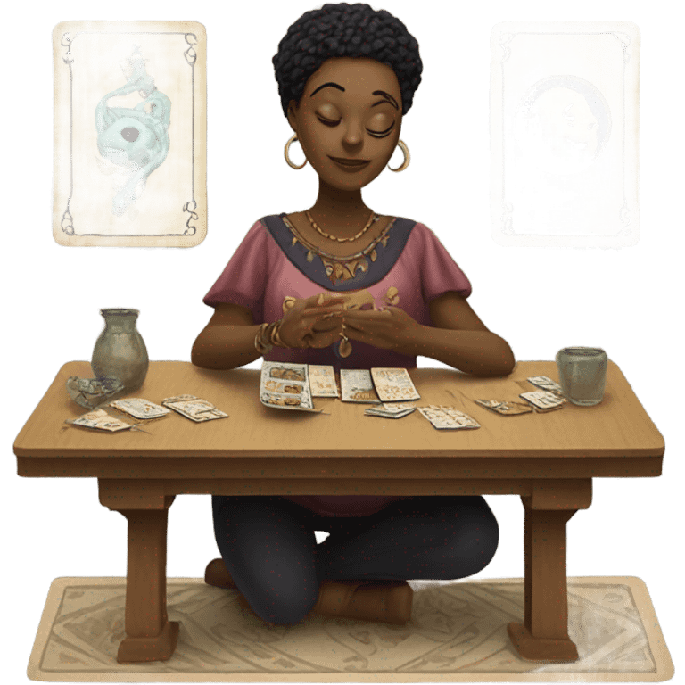 Tarot card reader reading at a table emoji