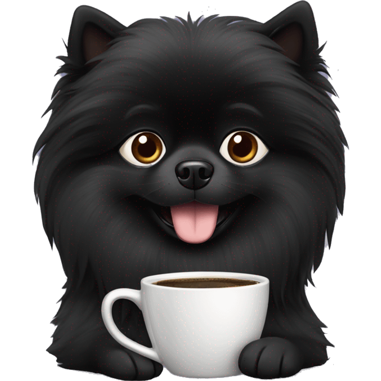 Black Pomeranian dog with laptop drinking coffee emoji