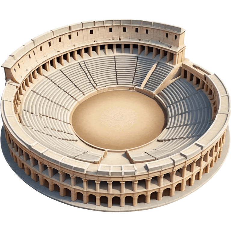 Cinematic Realistic Pula Arena Landmark Emoji, showcasing the ancient Roman amphitheater rendered with detailed weathered stone textures and dramatic lighting. emoji