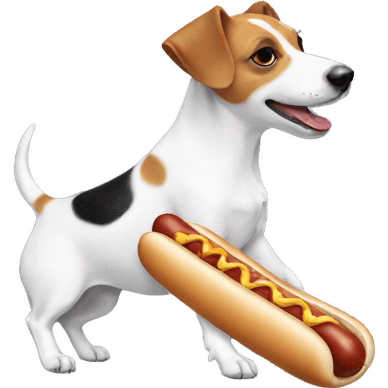 a jack russell eating a hot dog emoji