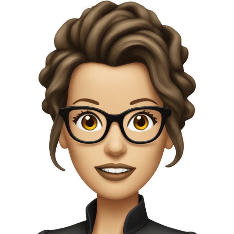 Kate Beckinsale with glasses  and hair up emoji