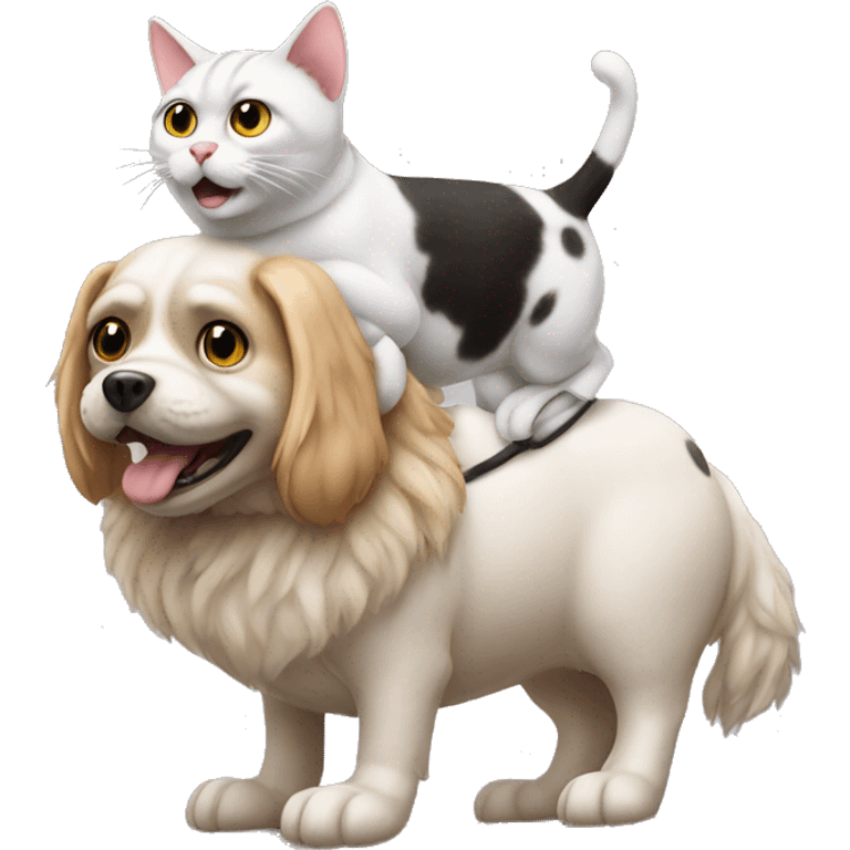 a cat ride on a dog emoji