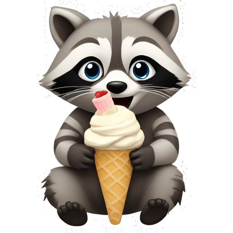 A blond raccoon eating an Icecream  emoji