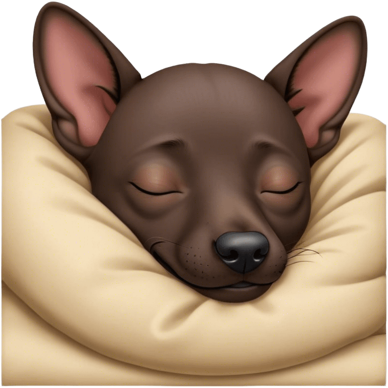 Meme-Worthy Cute Sleeping Xoloitzcuintle dog Portrait Emoji, Head resting peacefully with a contented smile, showcasing a sleek, muscular build with smooth, hairless ebony skin and gently relaxed wrinkles, eyes shut in a serene nap, Simplified yet hilariously adorable features, highly detailed, glowing with a soft, drowsy light, high shine, relaxed and utterly lovable, stylized with an air of playful laziness, bright and heartwarming, soft glowing outline, capturing the essence of a comically sleepy guardian, so meme-worthy it feels like it could instantly become the next viral sensation of adorable slumber! emoji