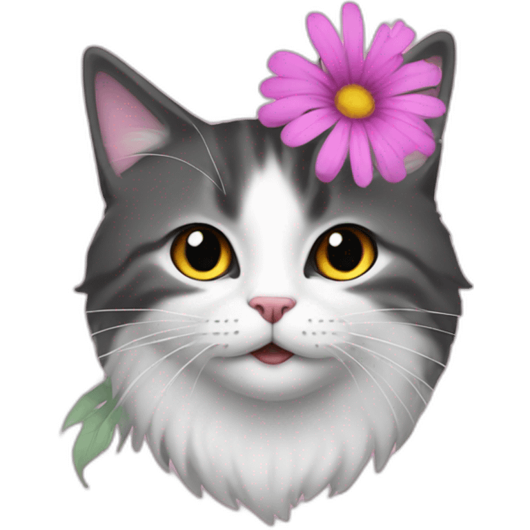 Chat sur une fleur emoji