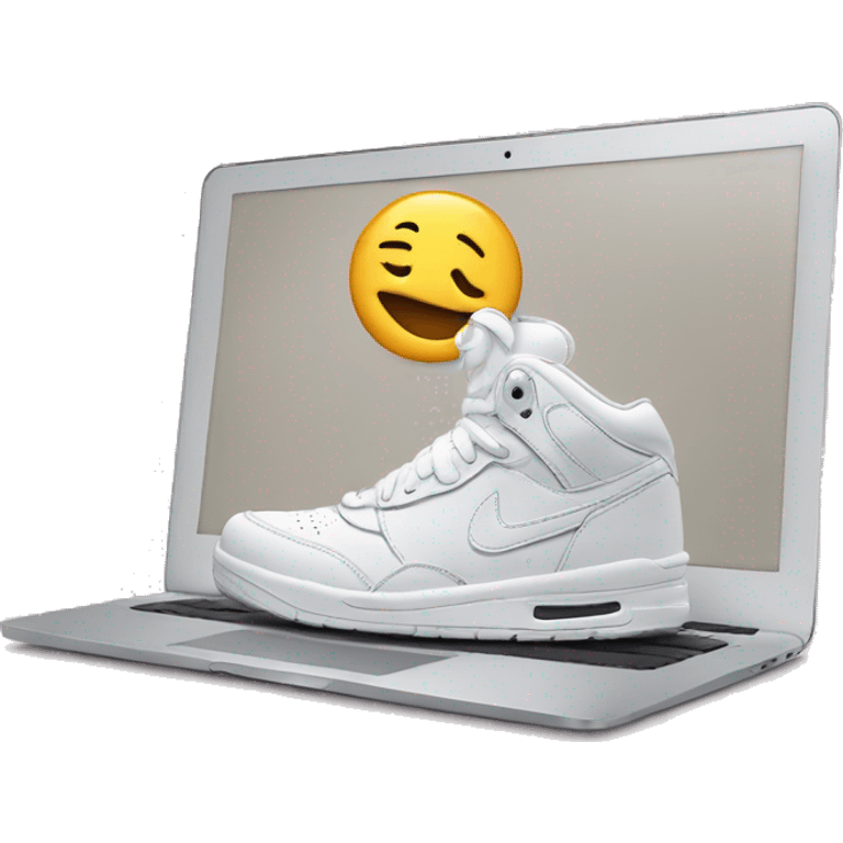 Sneakers behind macbook air emoji