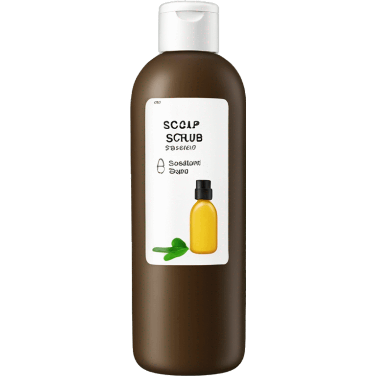 bottle of scalp scrub with label emoji