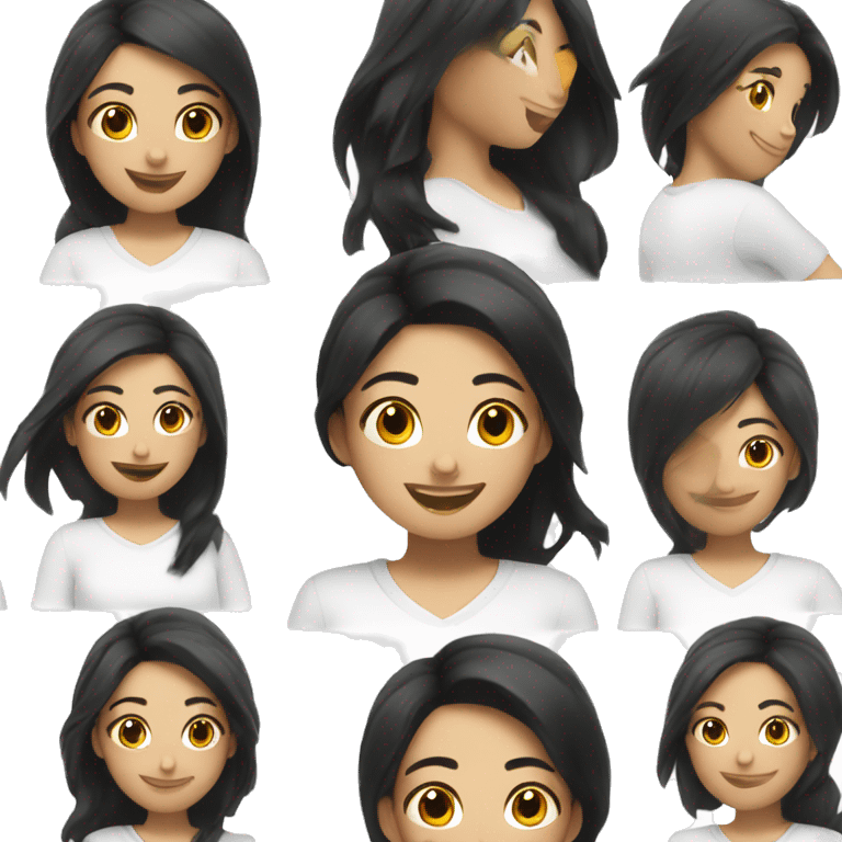 happy girl in white shirt and black hair  emoji