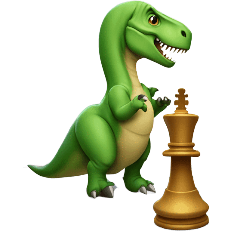 dinosaur holds a queen chess piece in its paw emoji