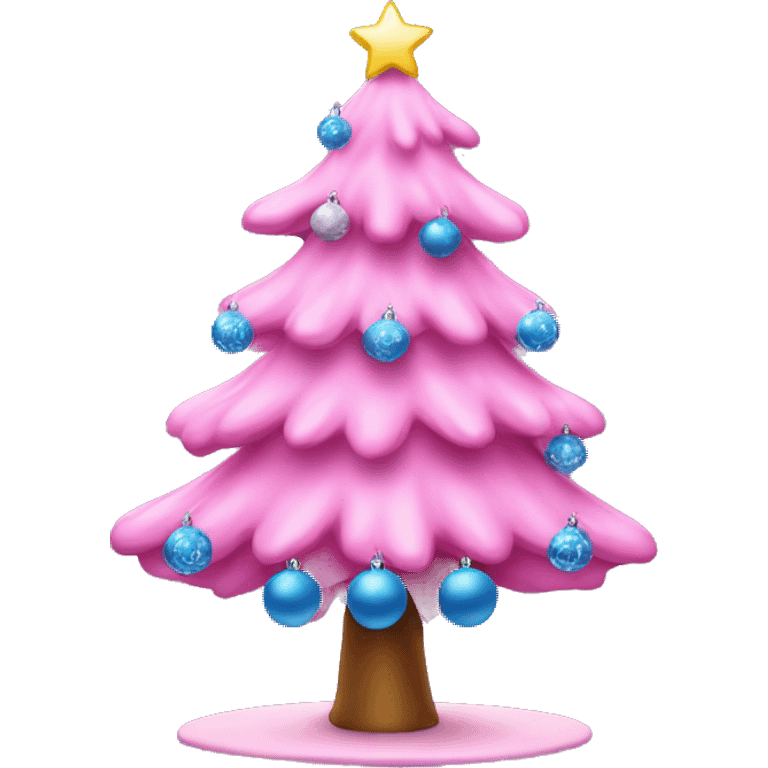 pink christmas tree with blue ornaments emoji