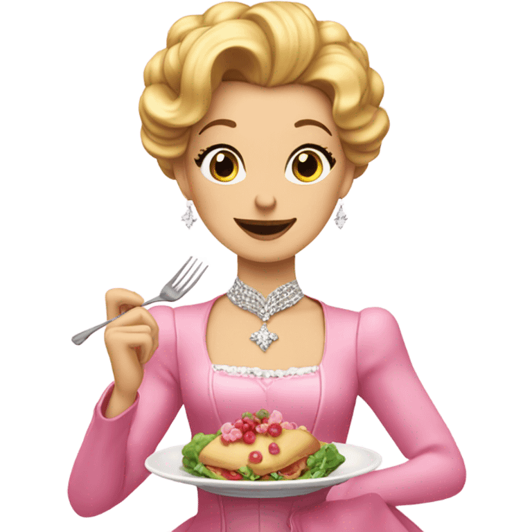 Glinda eating in a pink dress and jacket  emoji