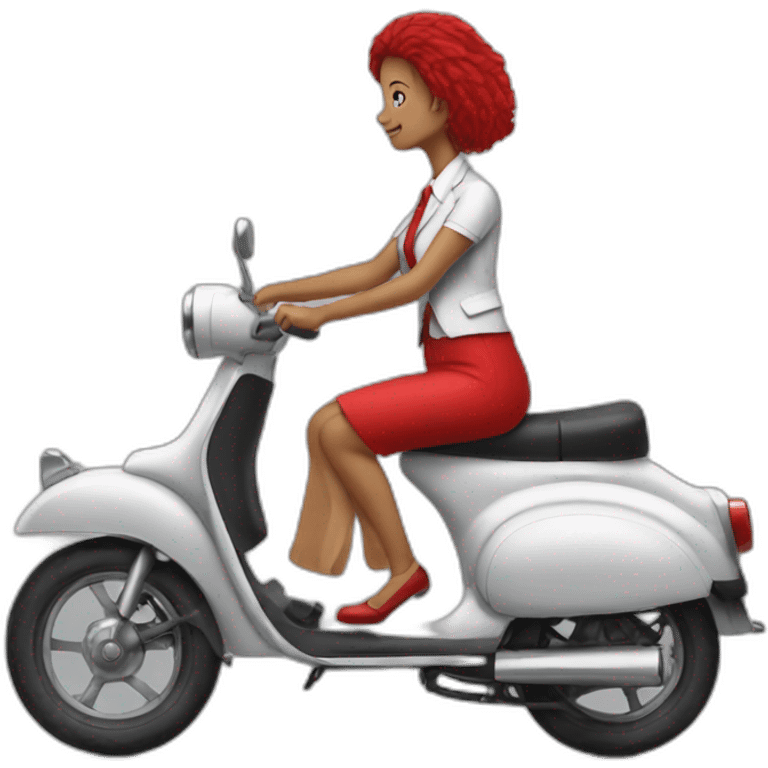 woman with red tie and die on a mobylette emoji