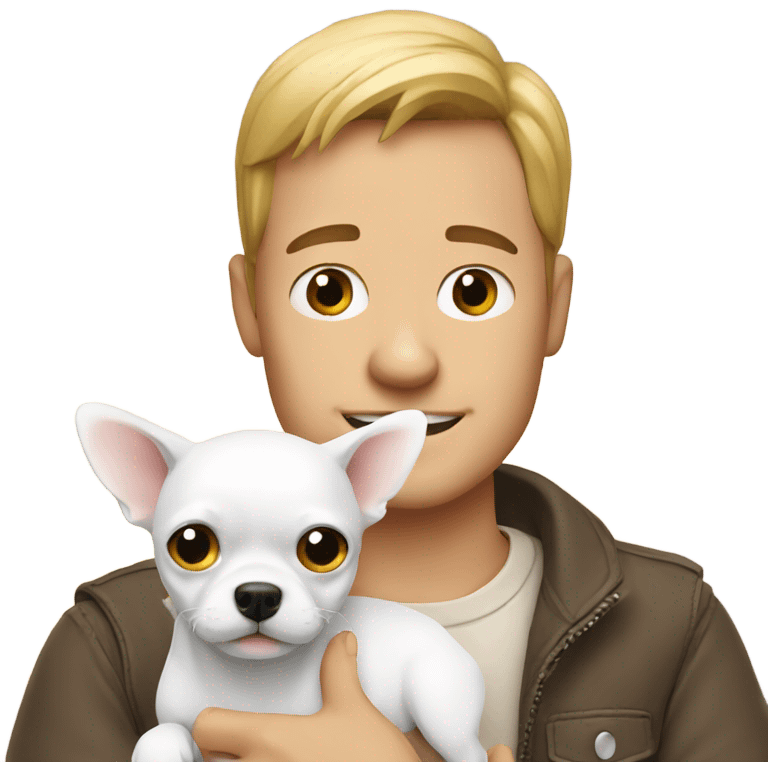 guy holding white chihuahua  emoji