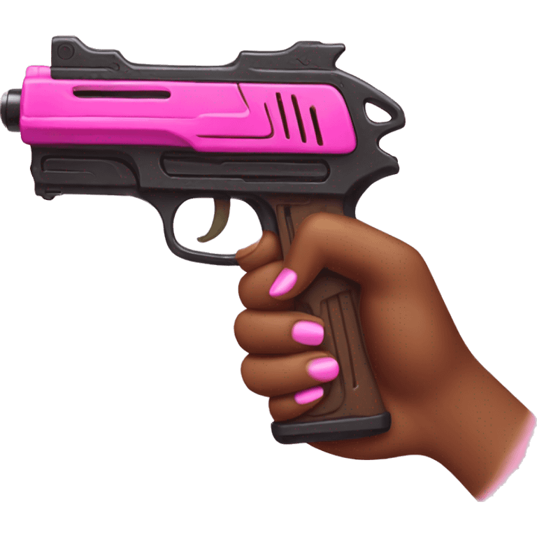 brown hand with pink nails holding large scary dark nerf gun emoji