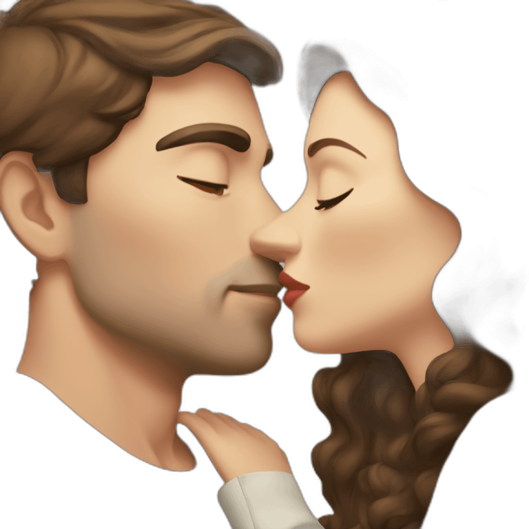 White Man with short dark hair kissing white woman with long brown haired emoji