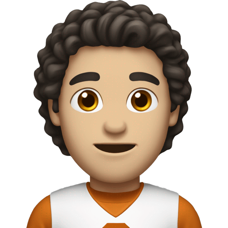 Man with dark hair, pale skin, University of Texas Longhorns clothing emoji