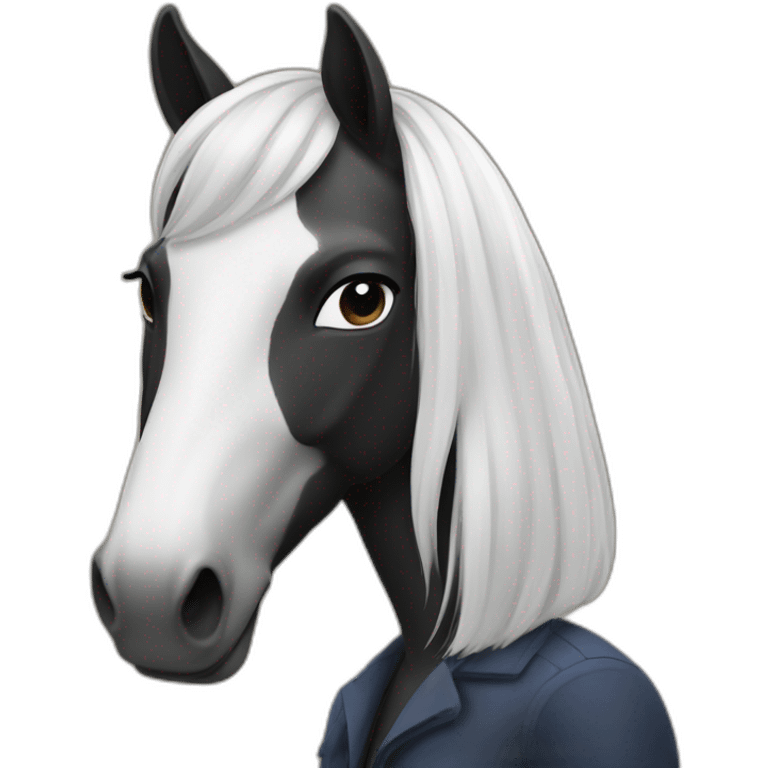 Cheval noir et blanc avec fille aux cheveux châtains emoji